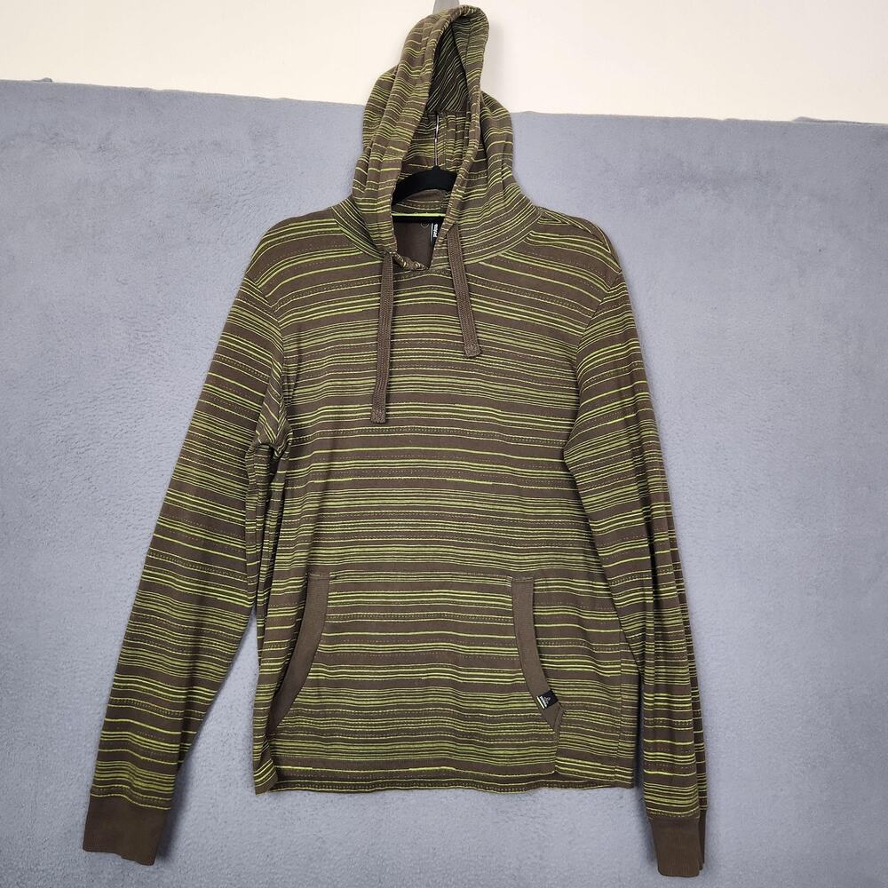 PrAna SETU Hoodie Mens Small Green Brown Striped Pullover Kangaroo Pocket